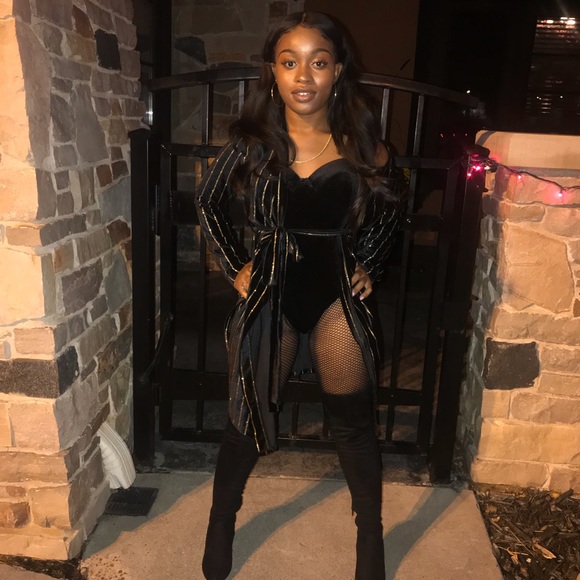 Black velvet leotard, Long cardigan - Picture 1 of 5